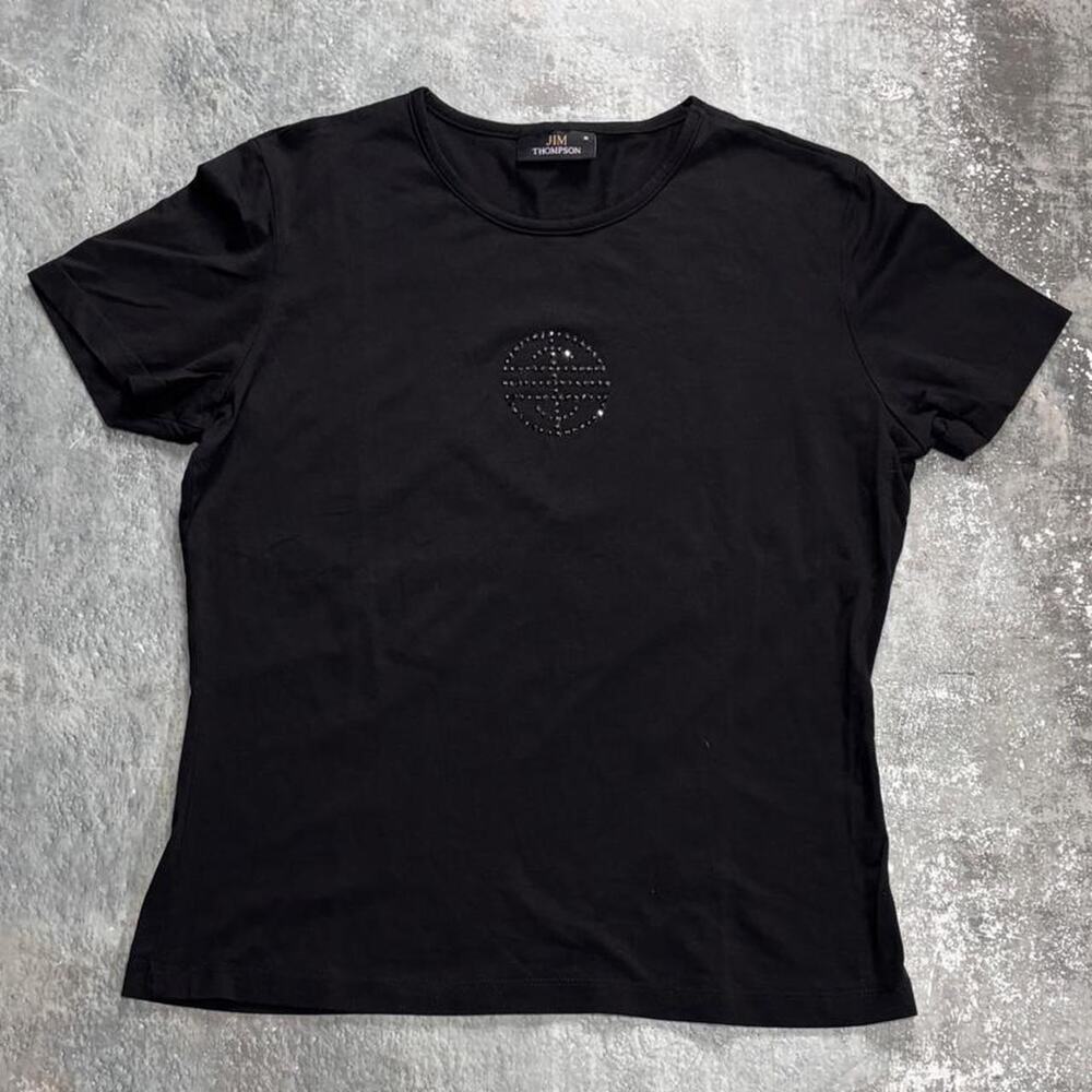 Y2k Jim Thompson Black Rhinestone Baby Tee Size Medium